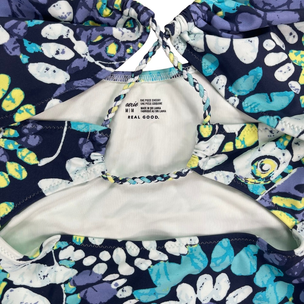 Aerie Floral Cut Out One Piece Swim Sz Medium Cheeky Boho Hippie Festival - Picture 6 of 16